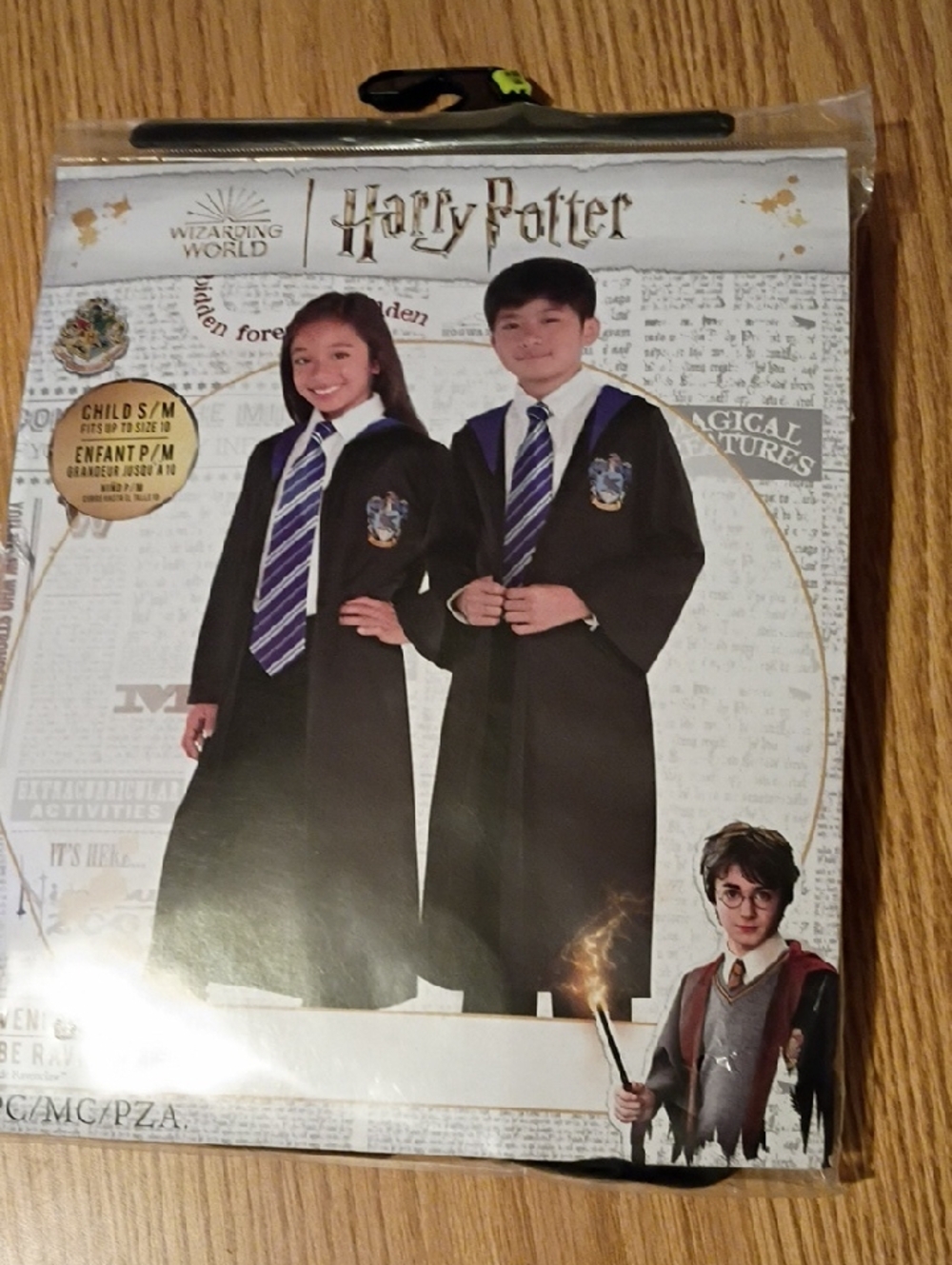 Warner Bros. Black Hogwarts-Style Kids Robe with Purple Tie